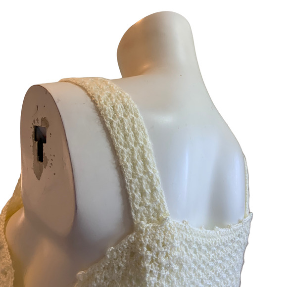 Hand Knit/Crochet Cream Sweater Tank Top sz S/M - Picture 6 of 6